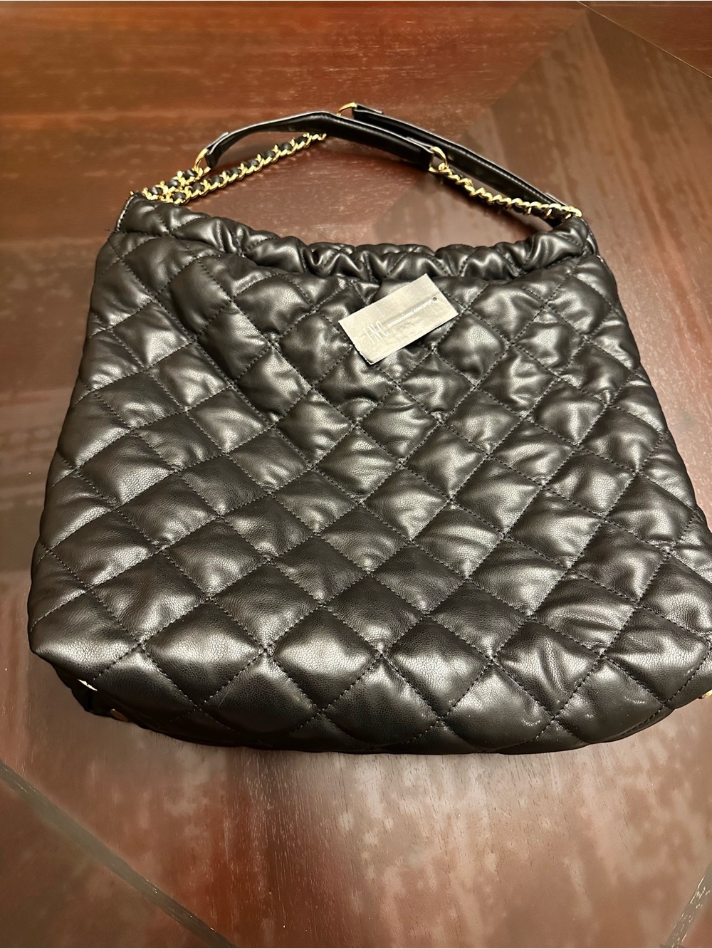 I.N.C. Quilted Black Shoulder Bag with Gold-tone Chain Strap NWT